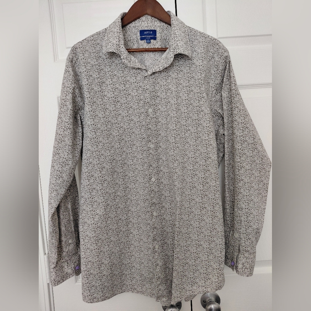 Apt. 9 Men’s Light Gray Micro-Print Dress Shirt Stretch Size XXL